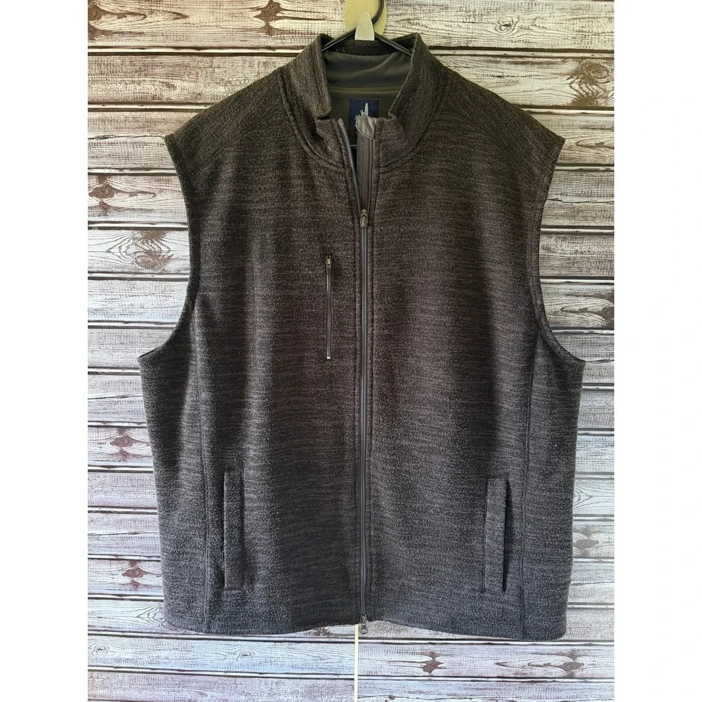Johnnie-O Men's Full-Zip Sleeveless Vest Size XL Black Gray Logo Pockets
